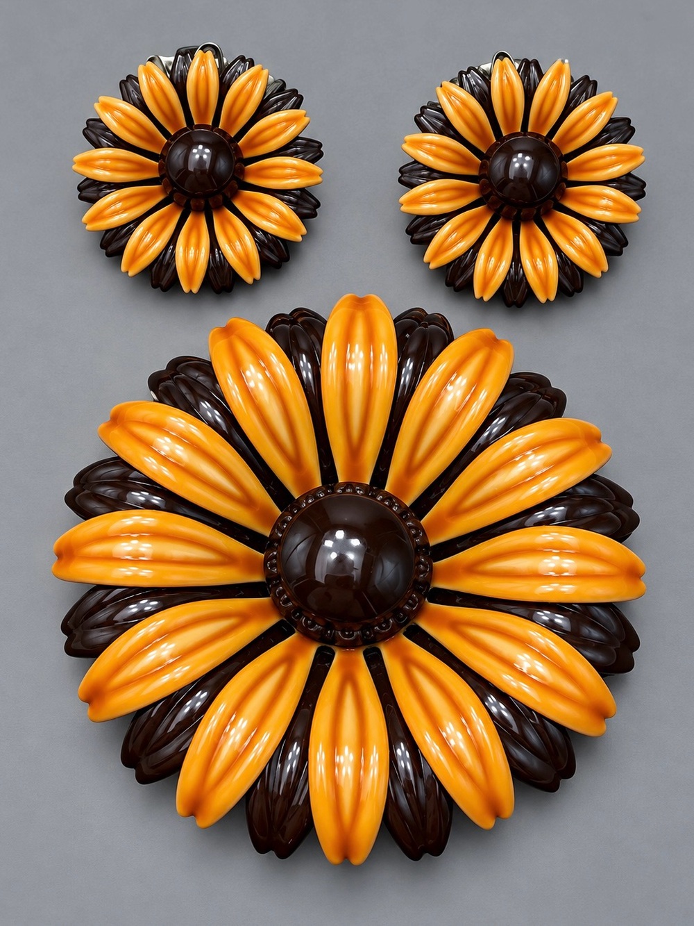 Vintage Groovy Enamel Sunflower Set Clip earrings #cz421